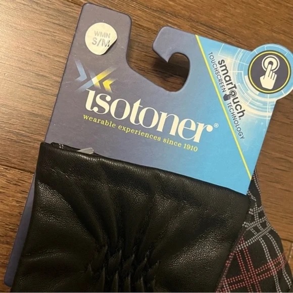 Isotoner Small/Medium Plaid Lined Faux Leather Gloves - Picture 2 of 5